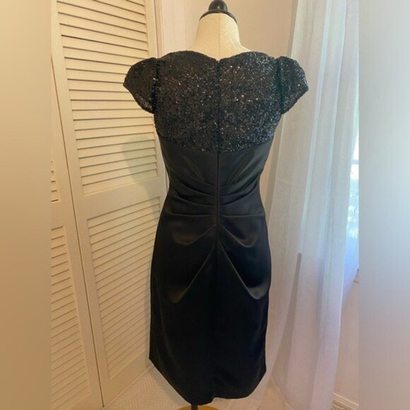 Jasmine Elegant Black Satin & Sequined Cap Sleeve Cocktail Formal Dress Size 6 - Picture 4 of 11